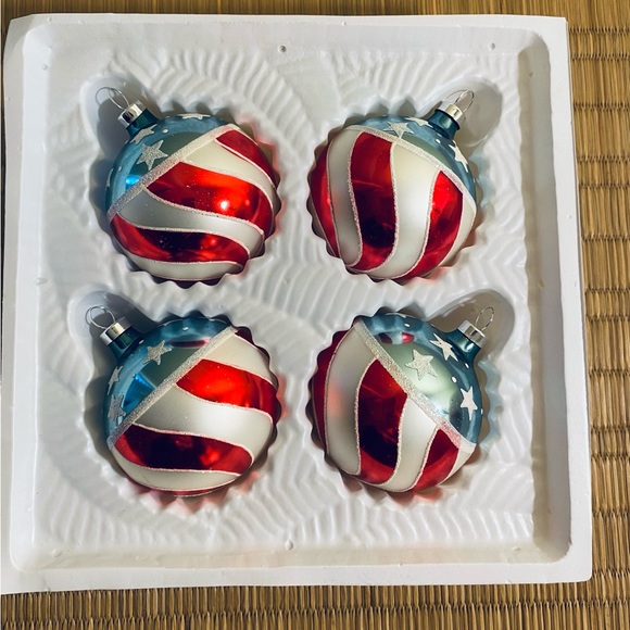 Patriotic Christmas Ornaments Set of 4 Stars and Stripes Red, White, and Blue - Picture 12 of 14